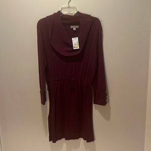NWT Never Worn Stein Mart Womens Cowl Neck Drawstring Sweater Dress Maroon XL